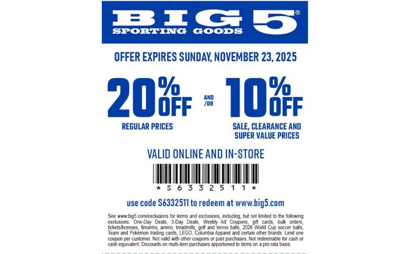 20% off - Big 5 Discount